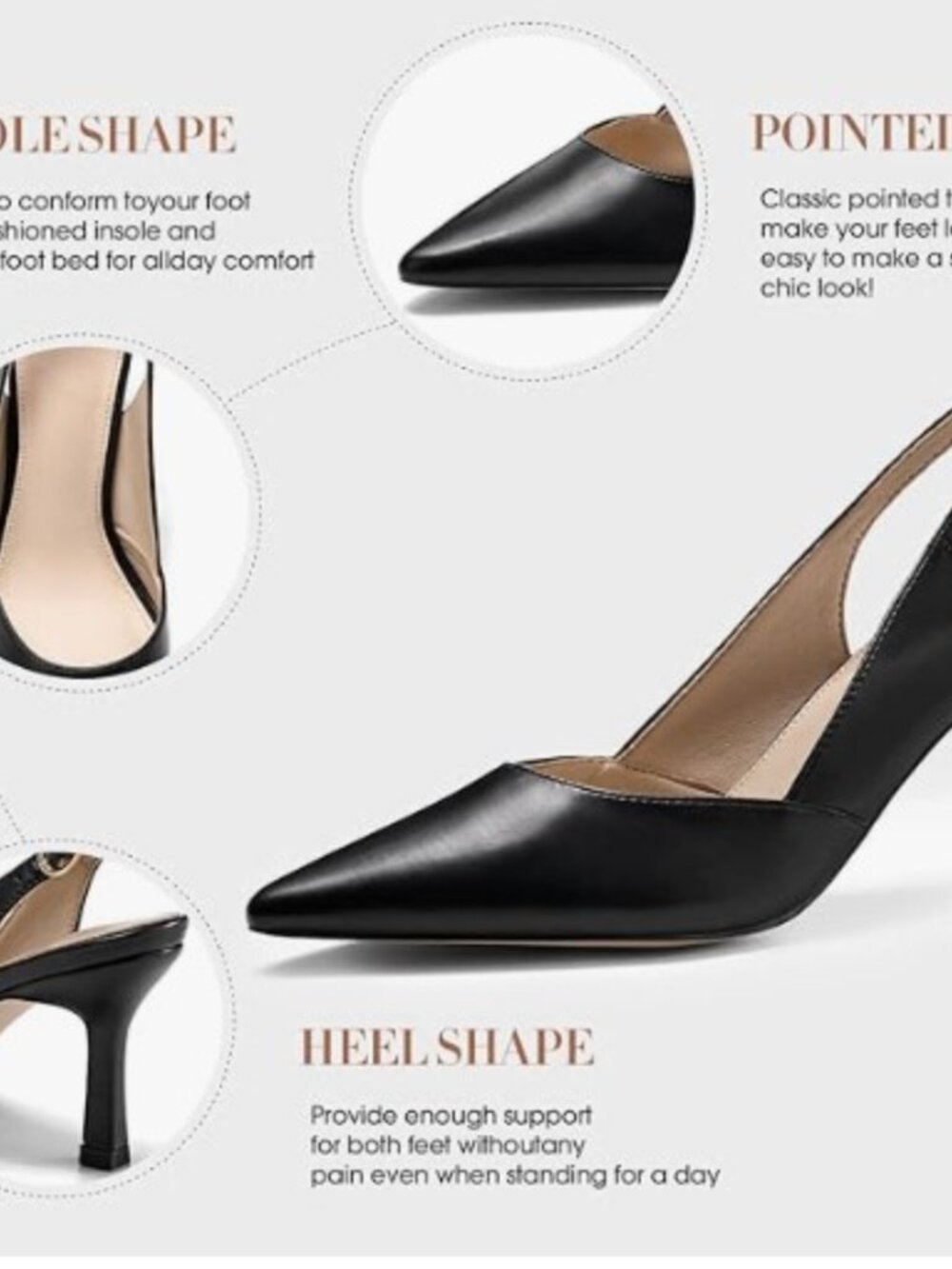 Black Women's Slingback Kitten Heels Closed Pointed Toe Backless Wedding Party - Picture 6 of 7